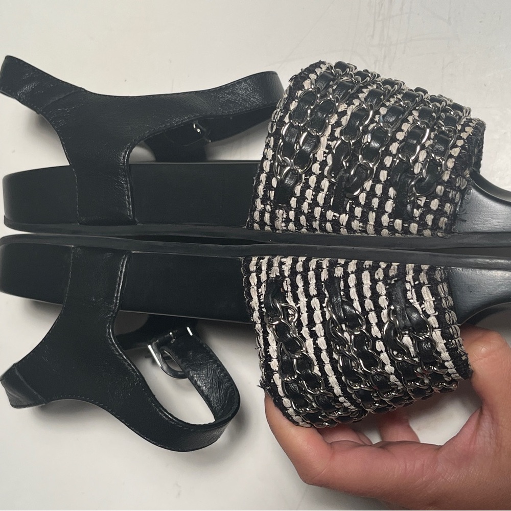 CHANEL Women's Black and White Embellished Sandals - Picture 5 of 10